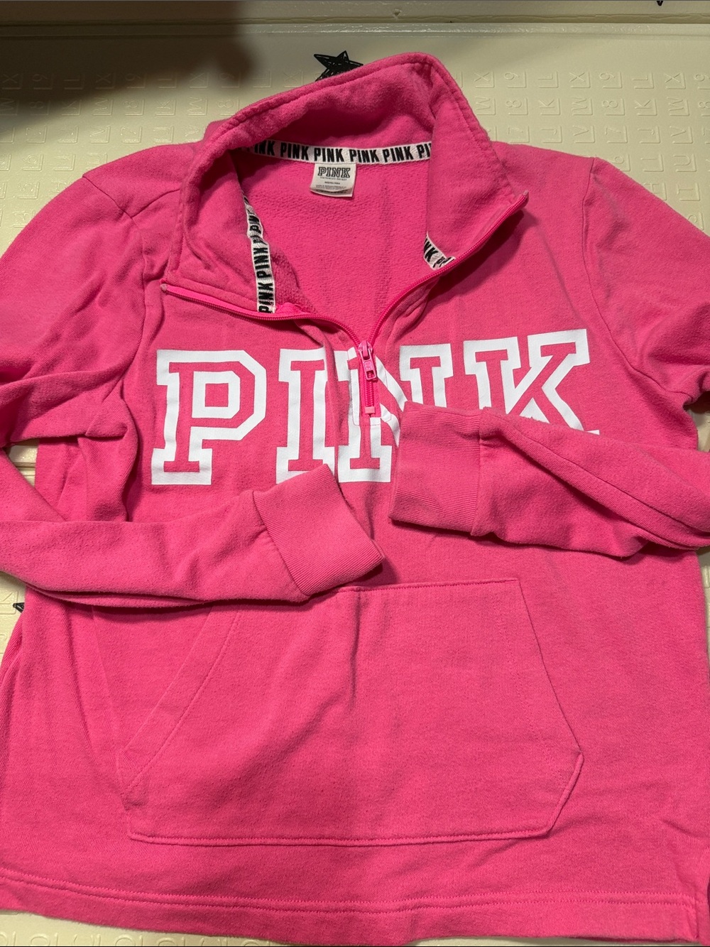 PINK Victoria's Secret Bright Pink Quarter-Zip Pullover - Picture 4 of 5